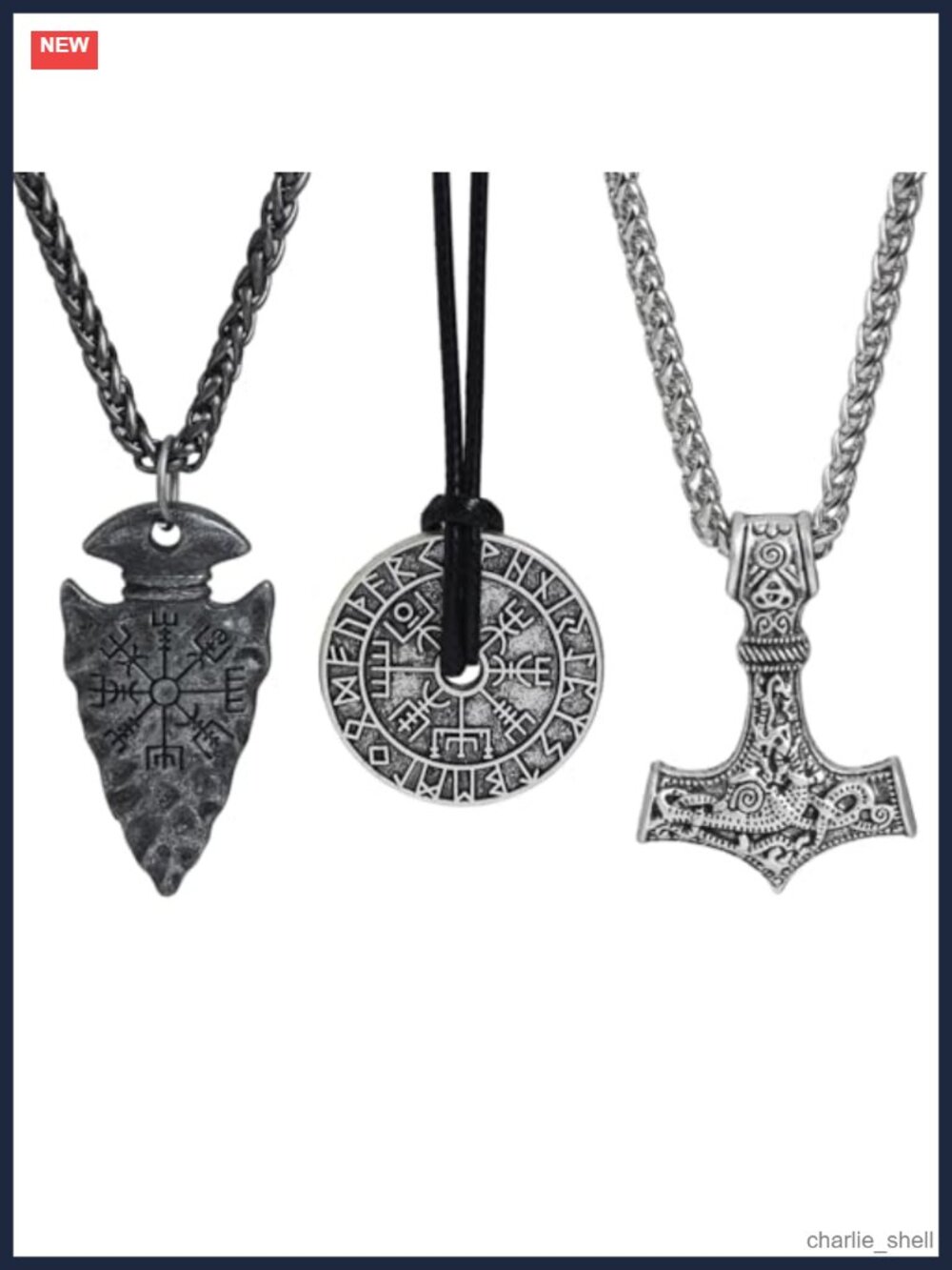 Men's Viking Necklace Set 3-Piece Mjolnir Axe Spearhead Alloy Pendants